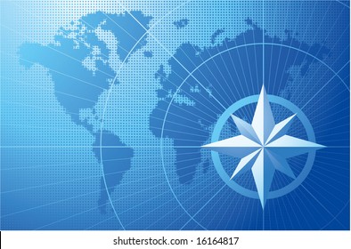 Blue compass. Vector background.