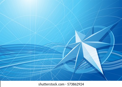 Blue compass vector background.