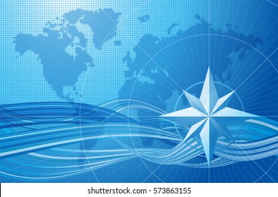 Blue compass vector background.