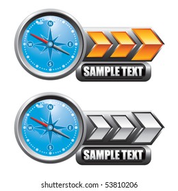 blue compass yellow and white arrow nameplates