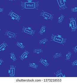 Blue Computer api interface icon isolated seamless pattern on blue background. Application programming interface API technology. Software integration. Vector Illustration