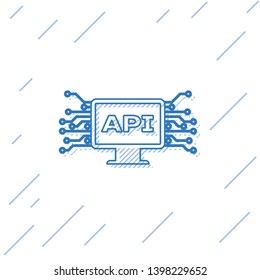 Blue Computer api interface line icon isolated on white background. Application programming interface API technology. Software integration. Vector Illustration
