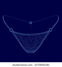 Blue computer generated image of a woman's underwear. The image is a close up of the underwear, with the woman's body visible in the background