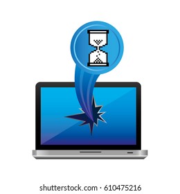 blue computer hourglass cursor with hole icon, vector illustraction design