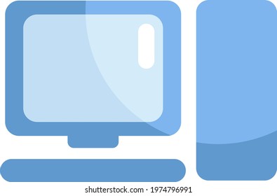 Computador azul, ilustração ícone, vetor no fundo branco