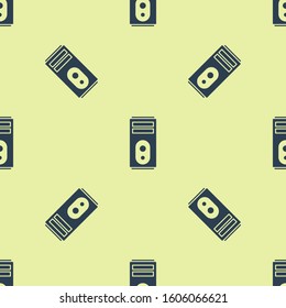 Blue Computer icon isolated seamless pattern on yellow background. PC component sign.  Vector Illustration