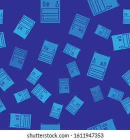 Blue Computer icon isolated seamless pattern on blue background. PC component sign.  Vector Illustration