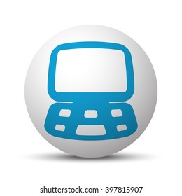 Blue Computer icon on sphere on white background