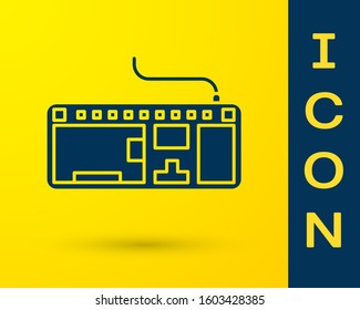 Blue Computer keyboard icon isolated on yellow background. PC component sign.  Vector Illustration