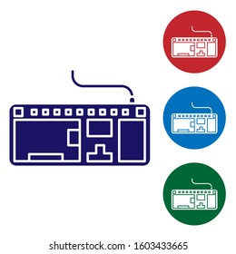 Blue Computer keyboard icon isolated on white background. PC component sign. Set color icons in circle buttons. Vector Illustration