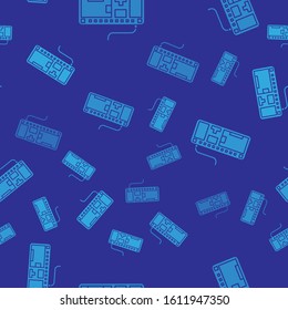 Blue Computer keyboard icon isolated seamless pattern on blue background. PC component sign.  Vector Illustration