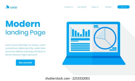 blue computer landing page design