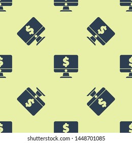 Blue Computer monitor with dollar symbol icon isolated seamless pattern on white background. Online shopping concept. Earnings in the Internet, marketing.  Vector Illustration