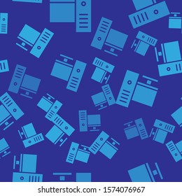 Blue Computer monitor icon isolated seamless pattern on blue background. PC component sign.  Vector Illustration