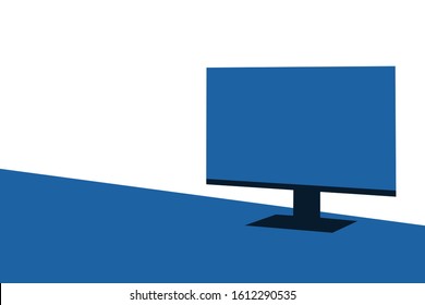 Blue Computer Monitor Template. Blue Desktop LCD Screen.