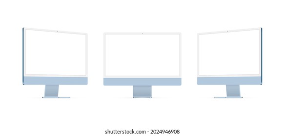 Blue Computer Monitors With Blank Screens Isolated on White Background. Mockup to Present Website Design Projects. Vector Illustration