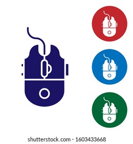 Blue Computer mouse gaming icon isolated on white background. Optical with wheel symbol. Set color icons in circle buttons. Vector Illustration