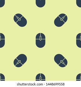 Blue Computer mouse icon isolated seamless pattern on white background. Optical with wheel symbol.  Vector Illustration