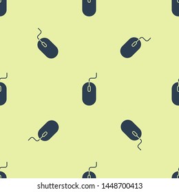 Blue Computer mouse icon isolated seamless pattern on white background. Optical with wheel symbol.  Vector Illustration