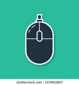 Blue Computer mouse icon isolated on green background. Optical with wheel symbol.  Vector Illustration