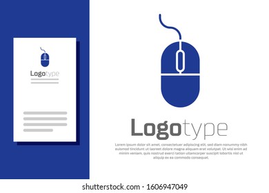 Blue Computer mouse icon isolated on white background. Optical with wheel symbol. Logo design template element. Vector Illustration