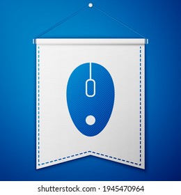 Blue Computer mouse icon isolated on blue background. Optical with wheel symbol. White pennant template. Vector