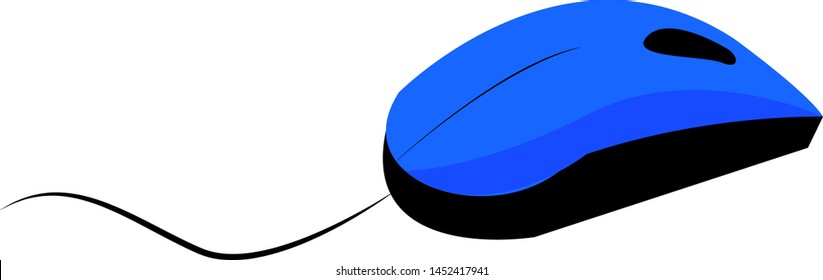 A blue computer mouse, vector, color drawing or illustration.