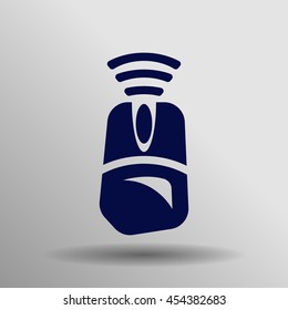 Blue Computer mouse Wi fi icon on a gray background