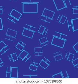 Blue Computer network icon isolated seamless pattern on blue background. Laptop network. Internet connection. Vector Illustration