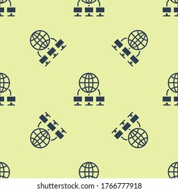 Blue Computer network icon isolated seamless pattern on yellow background. Laptop network. Internet connection.  Vector Illustration