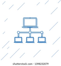 Blue Computer network line icon isolated on white background. Laptop network. Internet connection. Vector Illustration