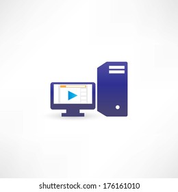 Blue computer with play