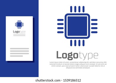 Blue Computer processor with microcircuits CPU icon isolated on white background. Chip or cpu with circuit board sign. Micro processor. Logo design template element. Vector Illustration