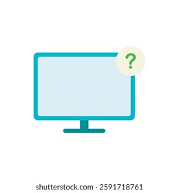 Blue computer and question mark flat icon design. Computer care icon, device maintenance flat icon vector design illustration. 