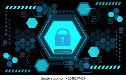 Blue computer security display screen hexagon geometric black design modern futuristic technology vector background illustration.