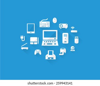 Blue computers device icons. Vector pictograms