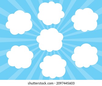 Blue concentrated line background with cloud-shaped speech bubbles, wallpaper