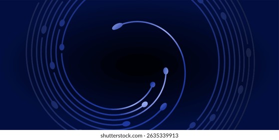 Blue concentric arcs with node-like points on dark background