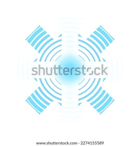 Blue concentric circles. Sonar waves. Signal source isolated on white background