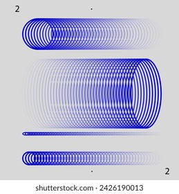 Blue concentric circular patterns creating a visual illusion of cylindrical shapes. Modern aesthetics, minimalist art. Graphics for educational content on wave physics and sound propagation.