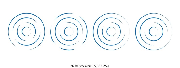 blaue konzentrische Rippelkreise gesetzt. Sonar- oder Schallwellenringsammlung. Epizentrum, Ziel, Radarsymbol-Konzept. Konzentrische Kreise gesetzt.