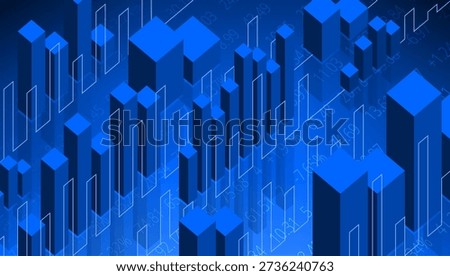 A blue concept on finance with 3D histograms top view