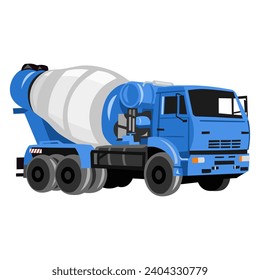 Blue concrete mixer machine, concrete truck vector image on white background. Construction trucks collection 