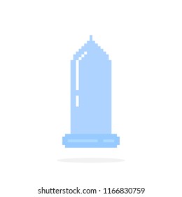 blue condom icon in pixel art style. concept of contraceptive use for healthy lifestyle and hiv prophylactic. flat cartoon editable contraception logotype graphic pixelart design isolated on white