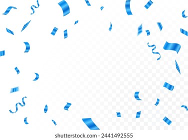 Blue Confetti Background For Decoration Various Festive Celebrations. Blue tinsel, confetti fall from the sky on a transparent background. Holiday, birthday.