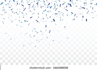 Blue confetti background falling on a transparent background