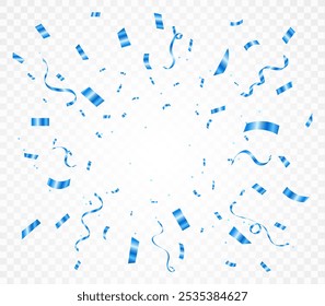 Blue confetti background. Shiny carnival decoration. Bright festive tinsel of blue color. Holiday poster concept.