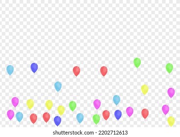 Blue Confetti Background Transparent Vector. Helium Symbol Template. Pink Gift. Green Ballon. Surprise 3d Background.