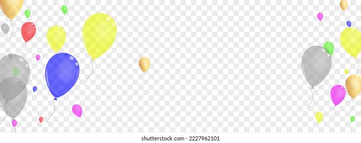 Blue Confetti Background Transparent Vector. Air 3d Template. Colorful Party. Multicolor Ballon. Helium Ribbon Banner.