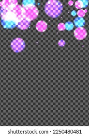 Blue Confetti Background Transparent Vector. Bokeh Decoration Illustration. Year Template. Pink Dot Overlay Card. Purple Luxury.